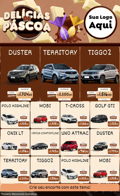 Modelo de Encarte para Encarte Grande com o tema Delícias de Páscoa para Concessionaria de Carros