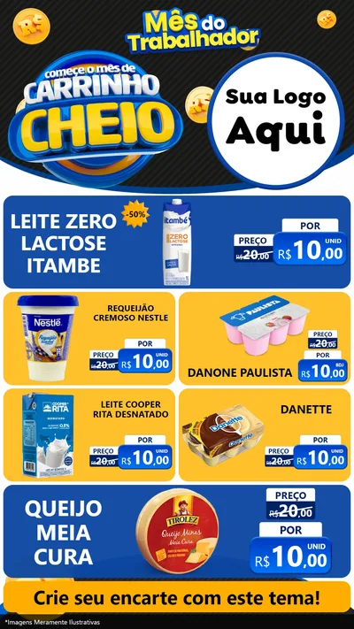 Modelo de TV para TV Vertical com o tema Comece o Mês de Carrinho Cheio para Frios e Laticínios