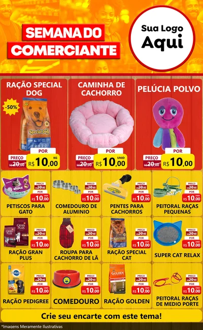 Modelo de Encarte para Encarte Grande com o tema Semana do Comerciante para Pet Shop