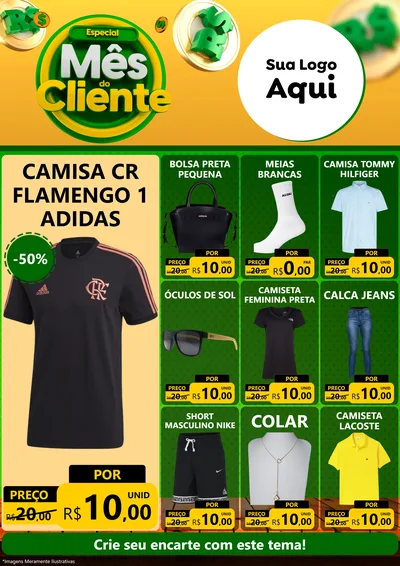 Modelo de Encarte para Encarte A4 Vertical com o tema Especial Mês do Cliente para Roupas e acessórios