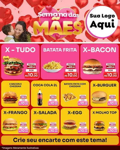 Modelo de Rede Social para Feed Instagram com o tema Semana Das Mães para Hamburgueria