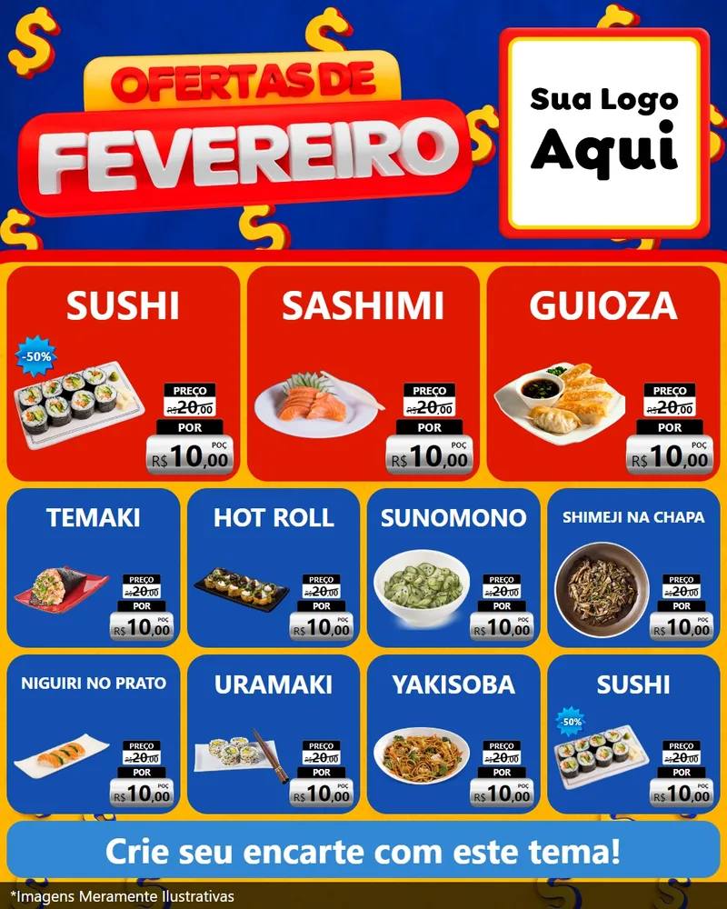 Modelo de Rede Social para Feed Instagram com o tema Ofertas de Fevereiro para Comida japonesa