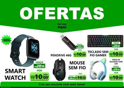 Modelo de Encarte para Encarte A4 Horizontal com o tema Ofertas Verde Cartaz para Informática