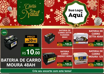 Modelo de Encarte para Encarte A4 Horizontal com o tema Natal de Ofertas para Baterias Elétricas