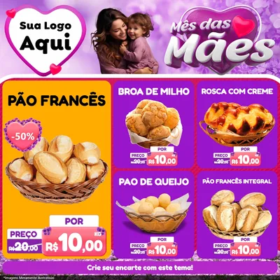 Modelo de Rede Social para Feed Facebook com o tema Mês das Mães para Padaria