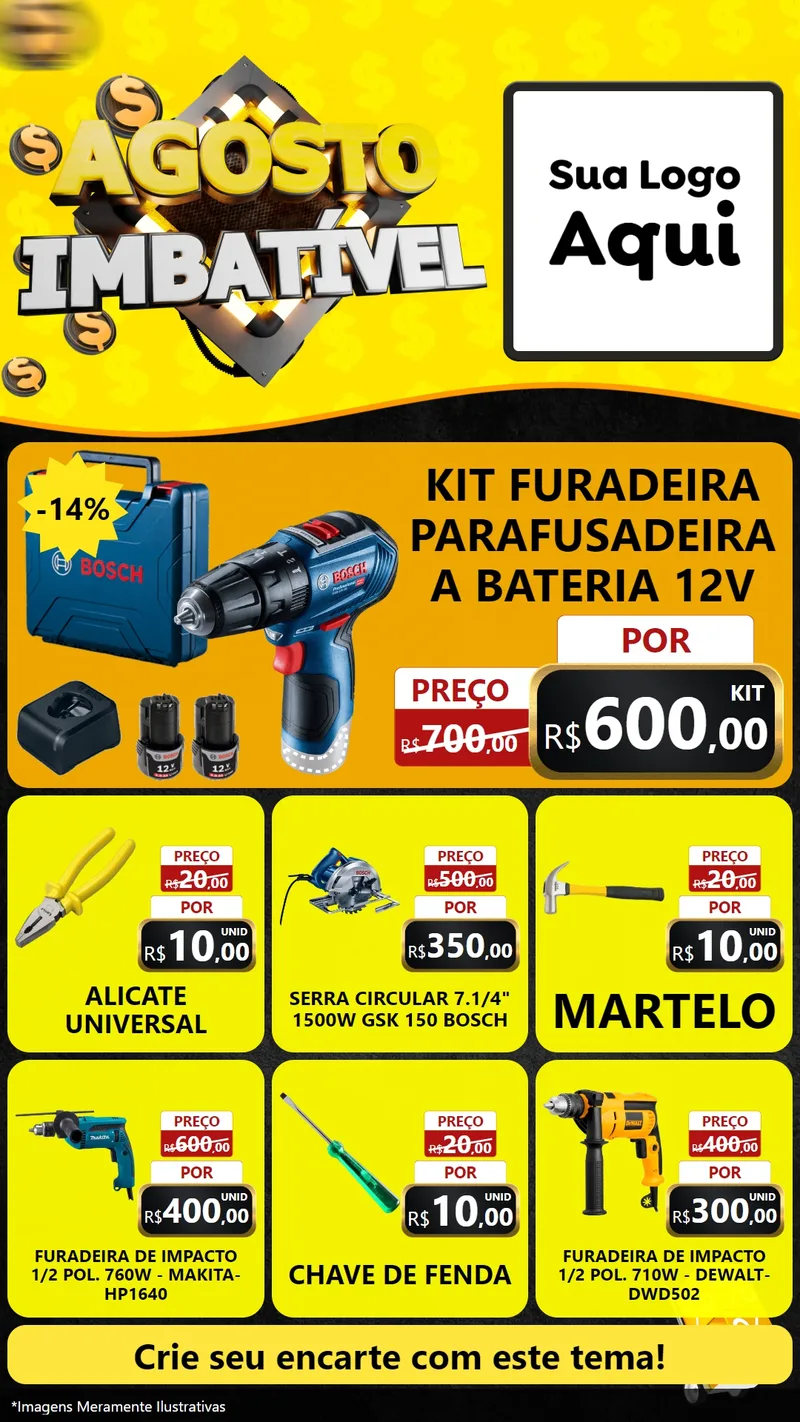 Modelo de Rede Social para Stories com o tema Agosto Imbatível para Maquinas e Ferramentas