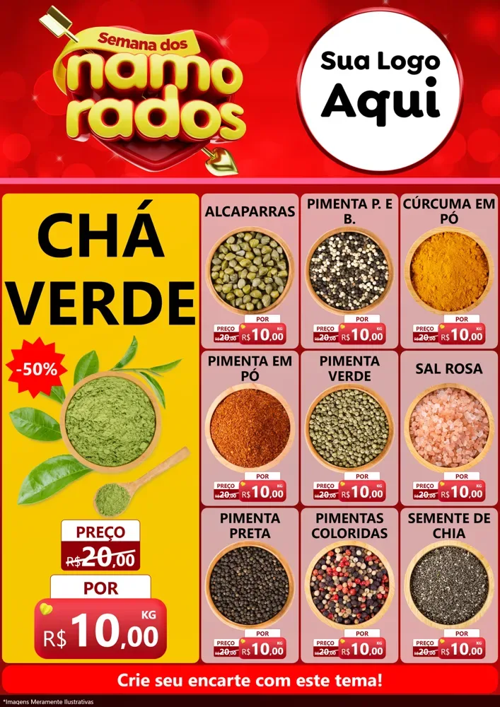 Modelo de Encarte para Encarte A4 Vertical com o tema Semana dos namorados para Produtos Naturais