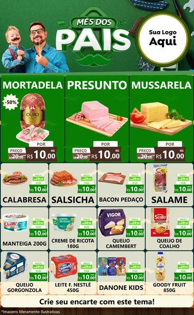 Modelo de Encarte para Encarte Grande com o tema Mês dos Pais para Frios e Laticínios