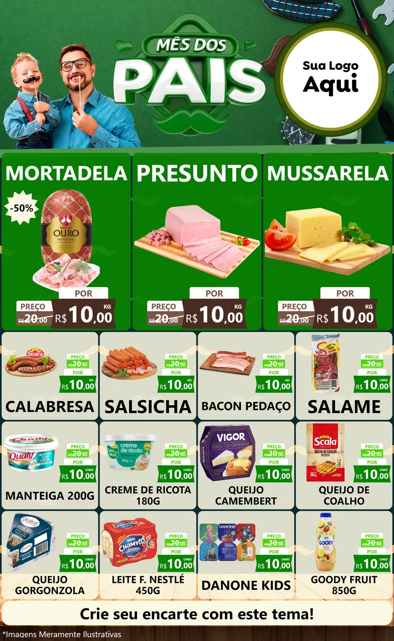 Modelo de Encarte para Encarte Grande com o tema Mês dos Pais para Frios e Laticínios