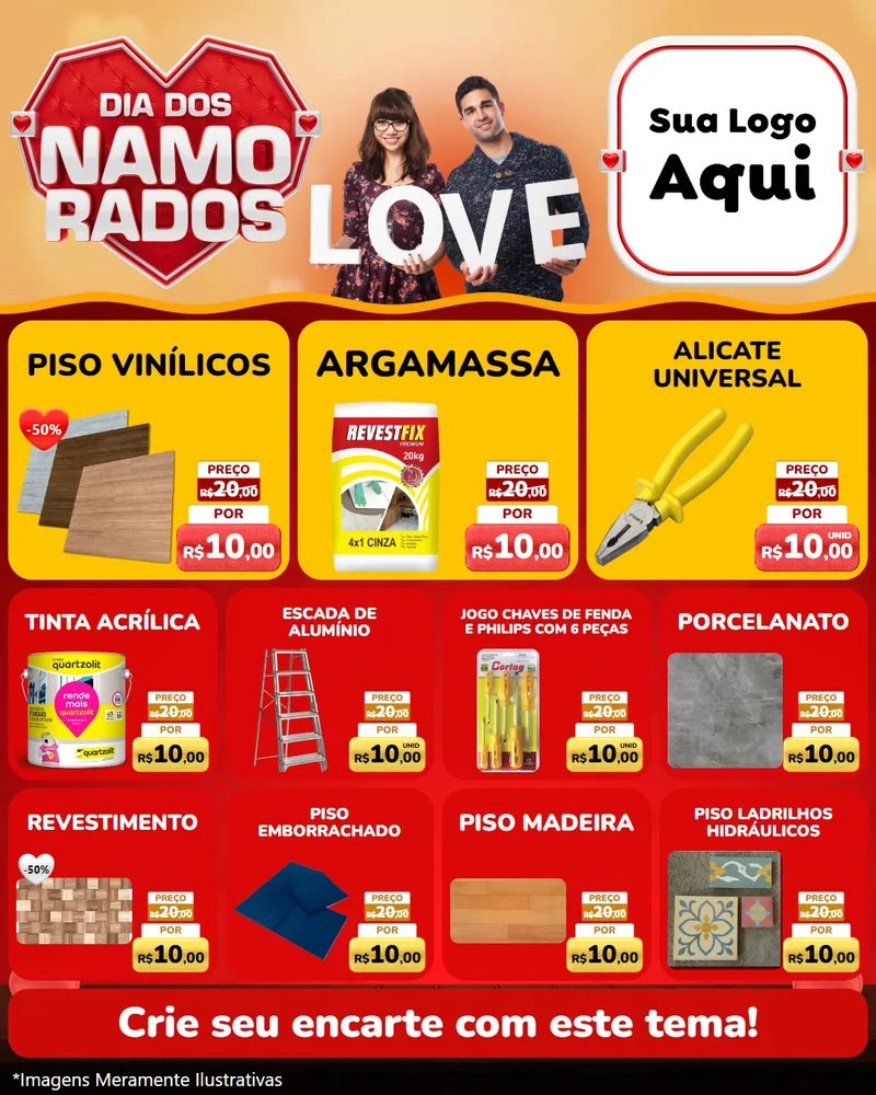 Modelo de Rede Social para Feed Instagram com o tema Dia dos Namorados para Material para Construção