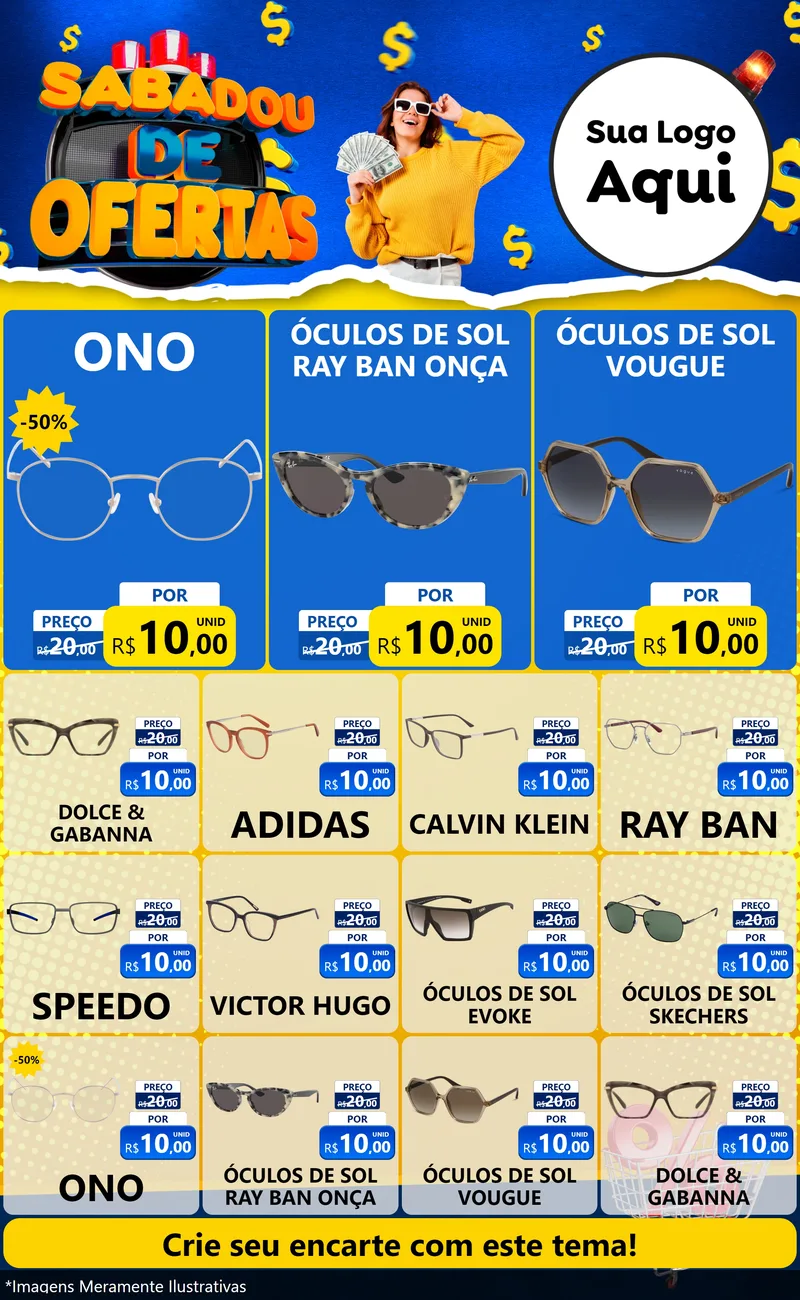 Modelo de Encarte para Encarte Grande com o tema Sabadou de Ofertas para Óticas