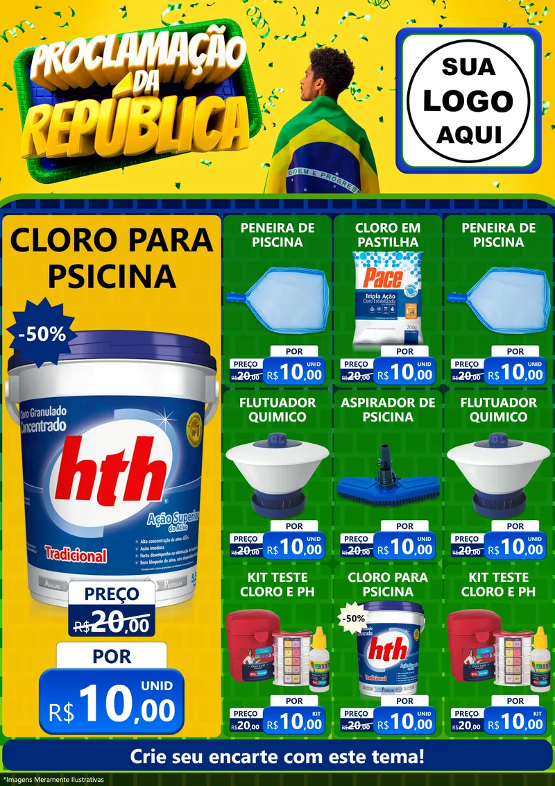 Modelo de Encarte para Encarte A4 Vertical com o tema Proclamação da República para Produtos para Piscina
