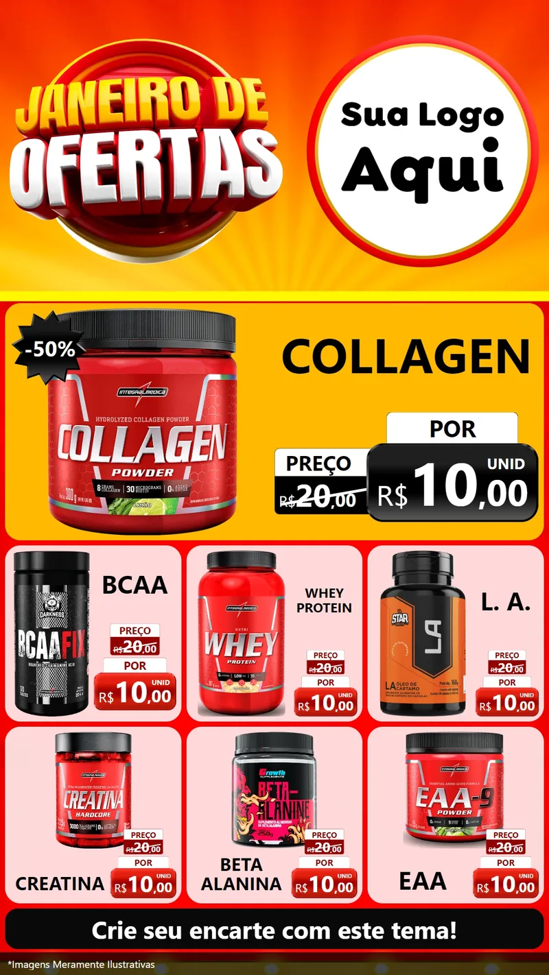 Modelo de Rede Social para Stories com o tema Janeiro de Ofertas para Suplementos alimentares