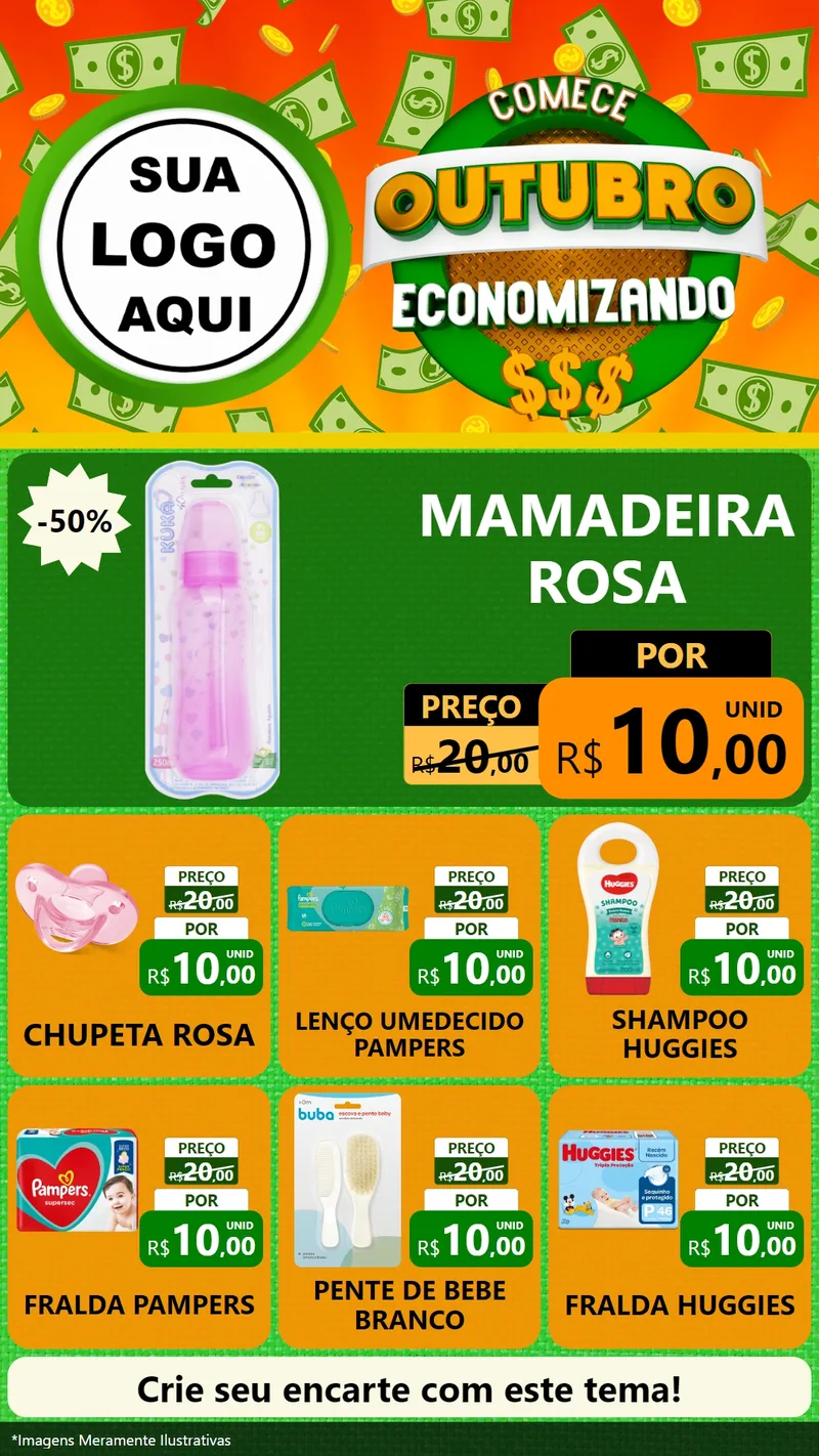 Modelo de Rede Social para Stories com o tema Comece Outubro Economizando para Bebês