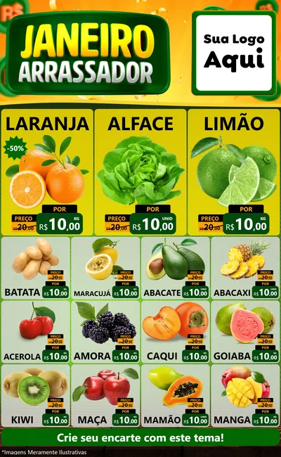 Modelo de Encarte para Encarte Grande com o tema Janeiro Arrasador para Hortifrúti