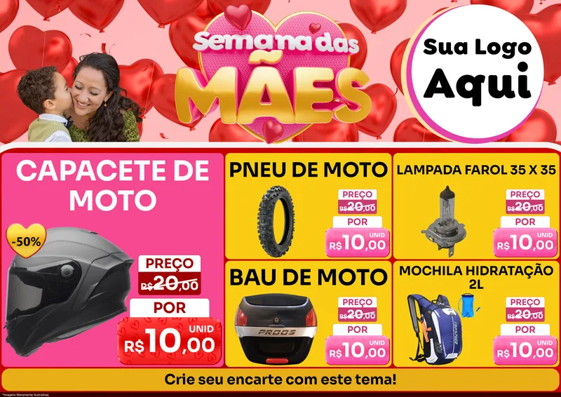 Modelo de Encarte para Encarte A4 Horizontal com o tema Semana Das Mães para Moto peças