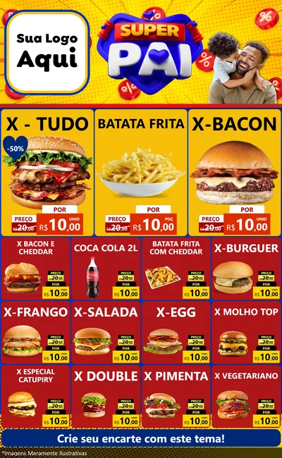 Modelo de Encarte para Encarte Grande com o tema Super Pai para Hamburgueria