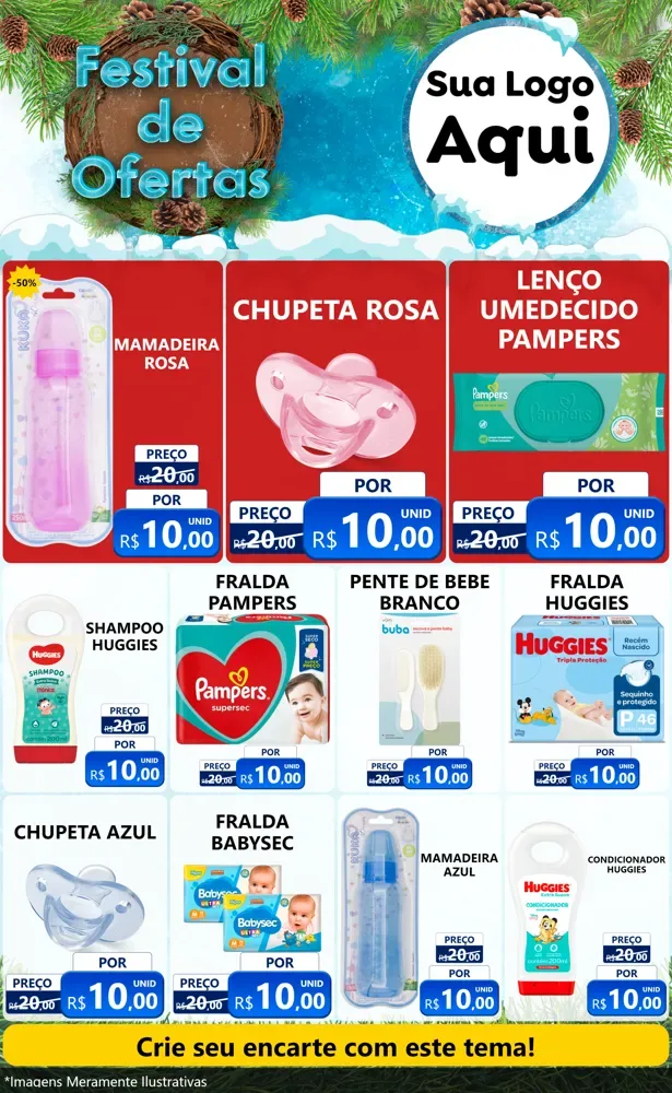 Modelo de Encarte para Encarte Grande com o tema Festival de Ofertas - Inverno para Bebês