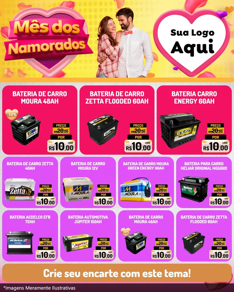 Modelo de Rede Social para Feed Instagram com o tema Mês dos Namorados para Baterias Elétricas