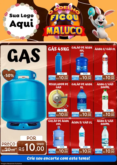 Modelo de Encarte para Encarte A4 Vertical com o tema O Coelho Ficou Maluco - Páscoa para Água e gás