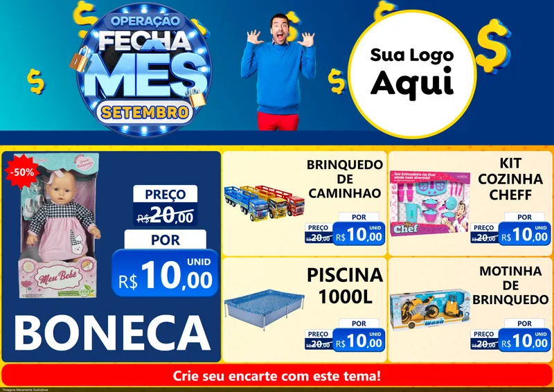 Modelo de Encarte para Encarte A4 Horizontal com o tema Operação Fecha Mês Setembro para Brinquedos