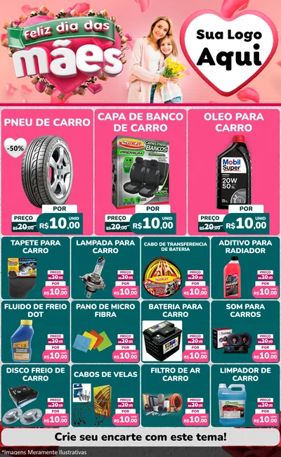 Modelo de Encarte para Encarte Grande com o tema Feliz Dia das Mães para Auto peças