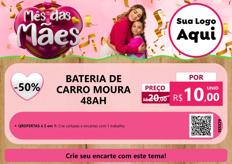 Modelo de Cartaz para Cartaz A4 Horizontal com o tema Mês das Mães para Baterias Elétricas