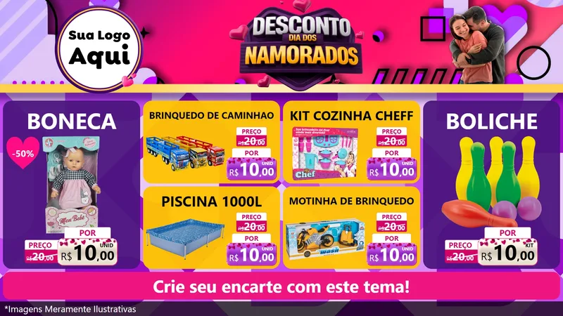 Modelo de TV para TV Horizontal com o tema Desconto Dia dos Namorados para Brinquedos