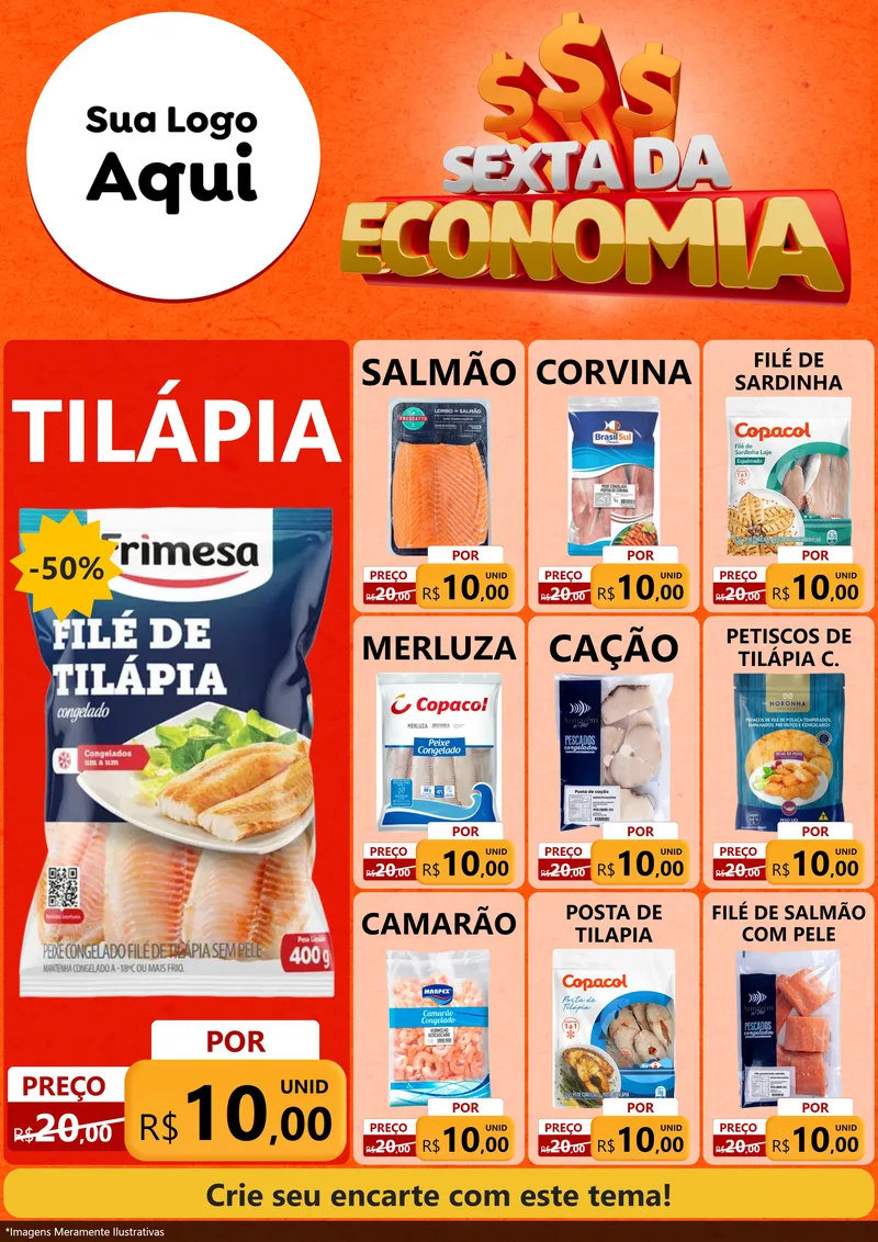 Modelo de Encarte para Encarte A4 Vertical com o tema Sexta da Economia para Peixaria