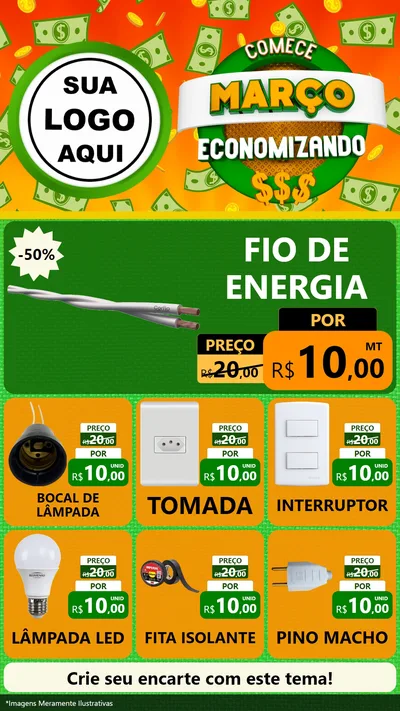 Modelo de Rede Social para Stories com o tema Comece Março Economizando para Materiais Elétricos