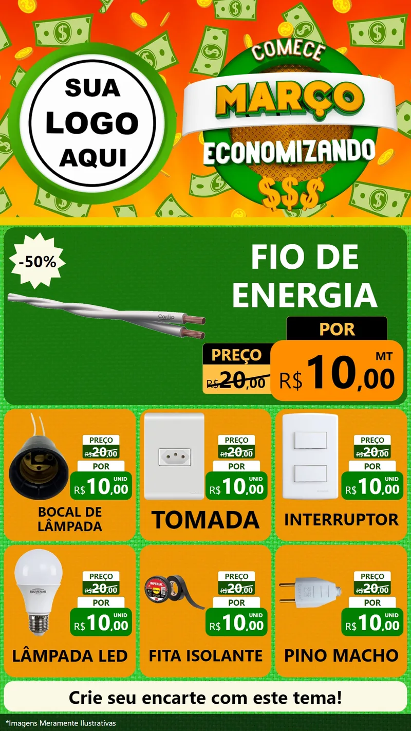 Modelo de Rede Social para Stories com o tema Comece Março Economizando para Materiais Elétricos