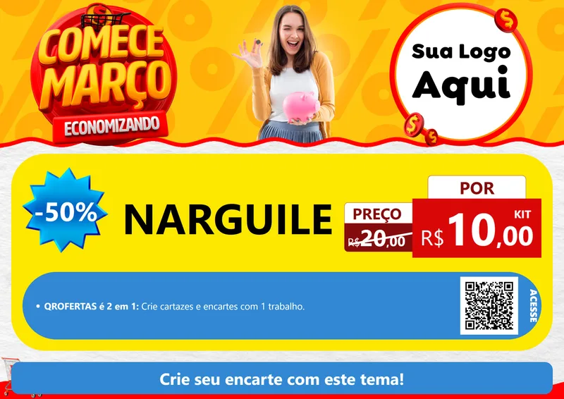 Modelo de Cartaz para Cartaz A4 Horizontal com o tema Comece Março Economizando para Tabacaria