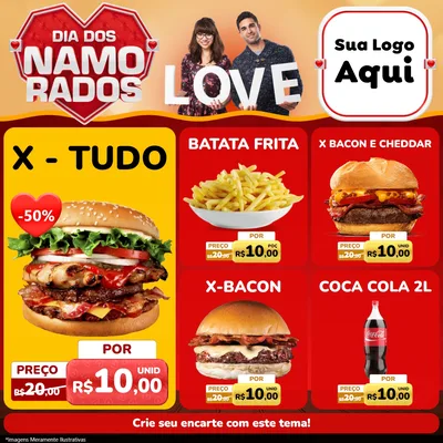 Modelo de Rede Social para Feed Facebook com o tema Dia dos Namorados para Hamburgueria