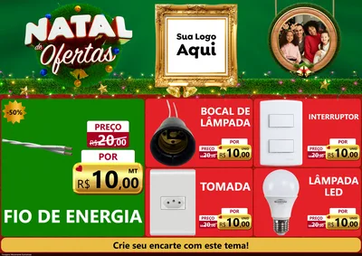 Modelo de Encarte para Encarte A4 Horizontal com o tema Natal de Ofertas para Materiais Elétricos