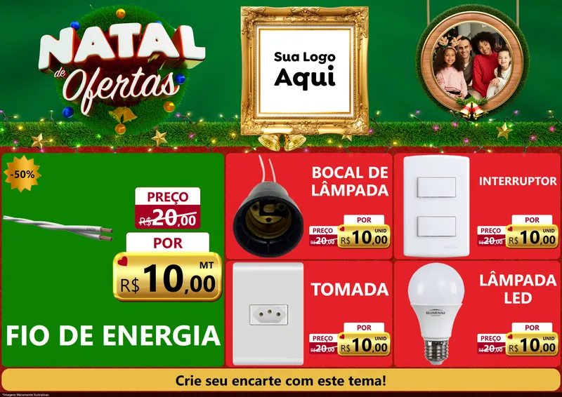 Modelo de Encarte para Encarte A4 Horizontal com o tema Natal de Ofertas para Materiais Elétricos