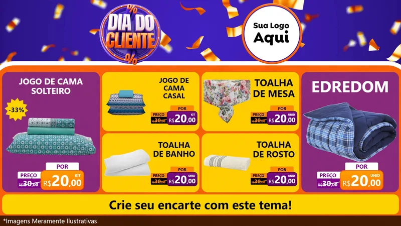 Modelo de TV para TV Horizontal com o tema Dia do Cliente para Cama, Mesa e Banho