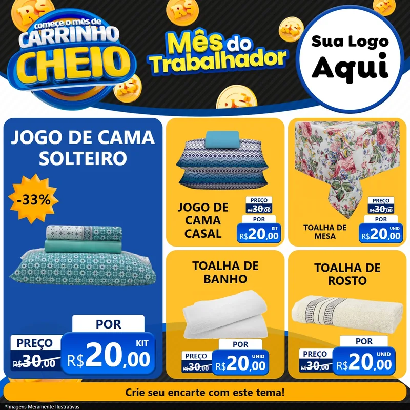 Modelo de Rede Social para Feed Facebook com o tema Comece o Mês de Carrinho Cheio para Cama, Mesa e Banho