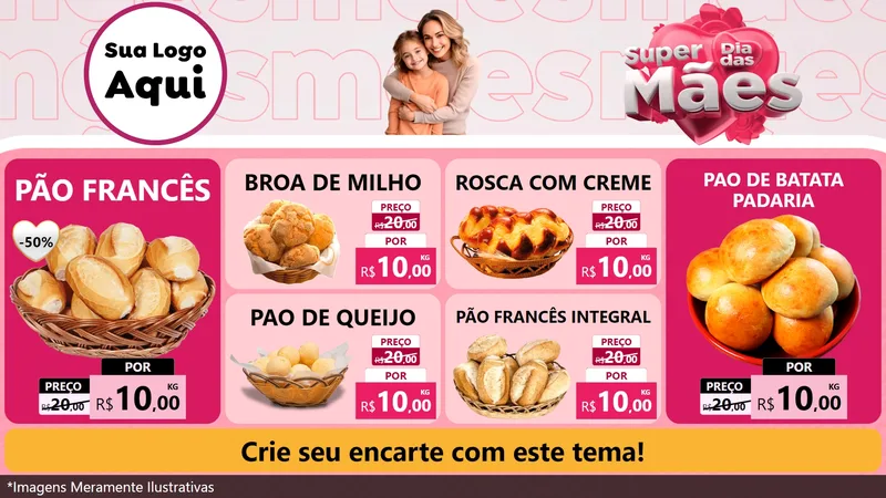 Modelo de TV para TV Horizontal com o tema Super Dia Das Mães para Padaria