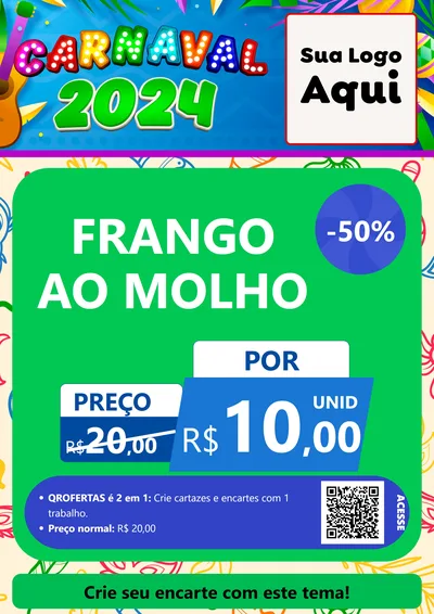 Modelo de Cartaz para Cartaz A4 Vertical com o tema Carnaval 2027 para Restaurante