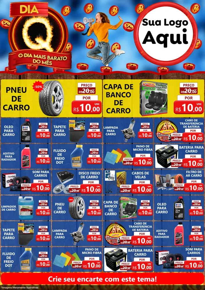 Modelo de Encarte para Encarte A4 Vertical com o tema Dia Q - O Dia Mais Barato Do Mês para Auto peças