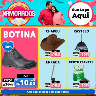 Modelo de Rede Social para Feed Facebook com o tema Promoção Dia dos Namorados para Agropecuária