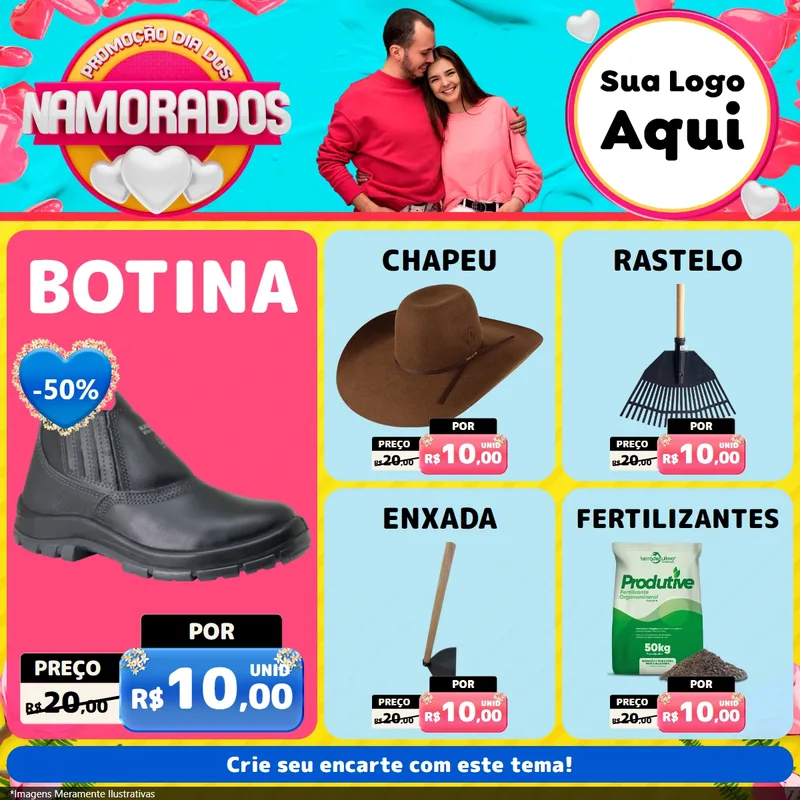 Modelo de Rede Social para Feed Facebook com o tema Promoção Dia dos Namorados para Agropecuária