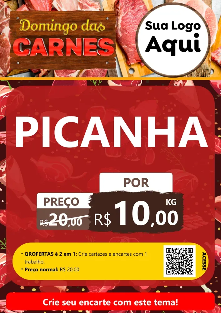 Modelo de Cartaz para Cartaz A4 Vertical com o tema Domingo das Carnes para Açougue