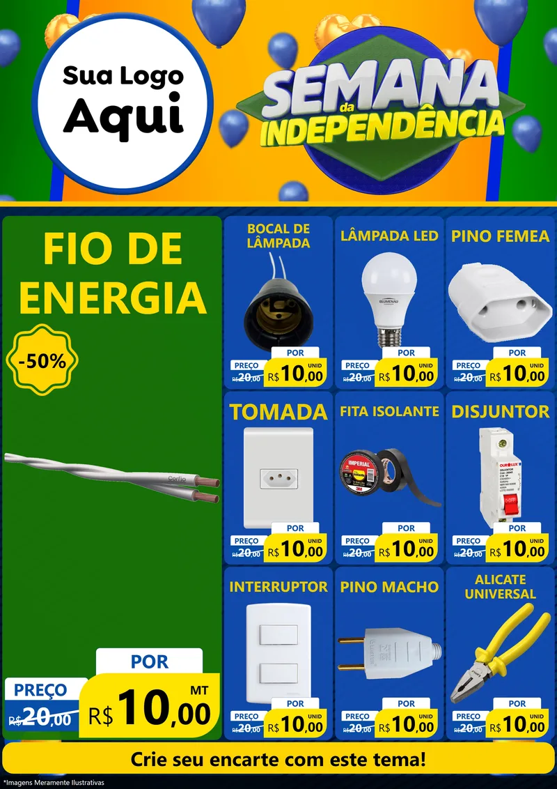 Modelo de Encarte para Encarte A4 Vertical com o tema Semana da Independência para Materiais Elétricos