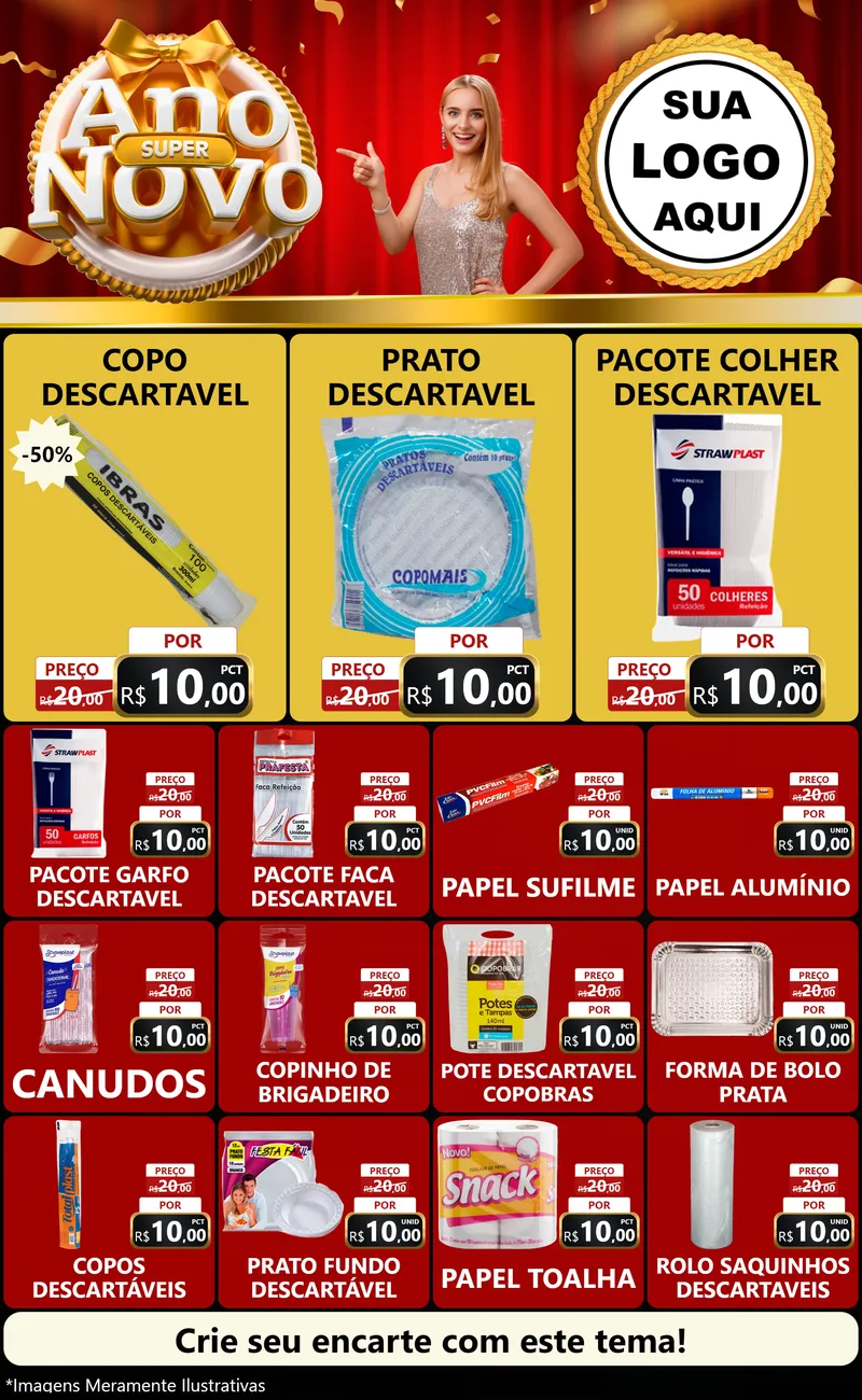 Modelo de Encarte para Encarte Grande com o tema Super Ano Novo para Embalagens