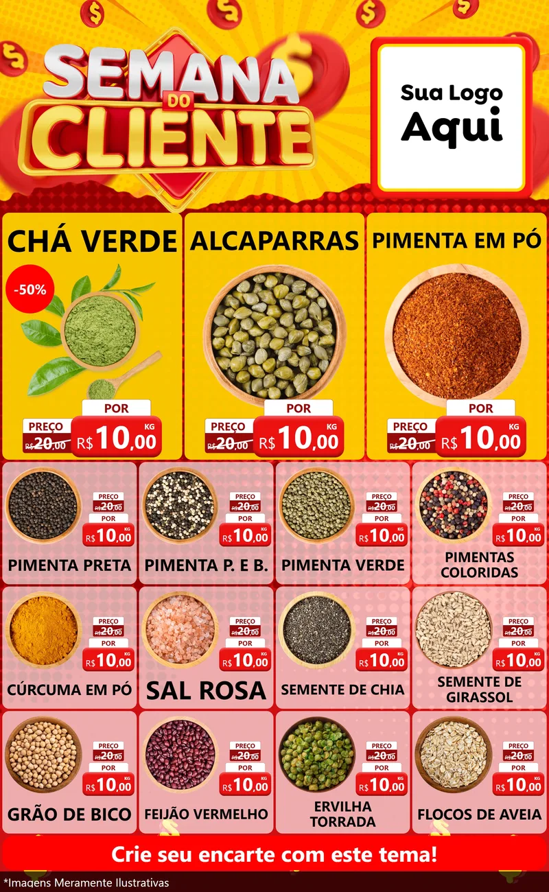 Modelo de Encarte para Encarte Grande com o tema Semana do Cliente para Produtos Naturais