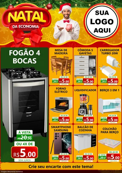 Modelo de Encarte para Encarte A4 Vertical com o tema Natal da Economia para Móveis e Eletro