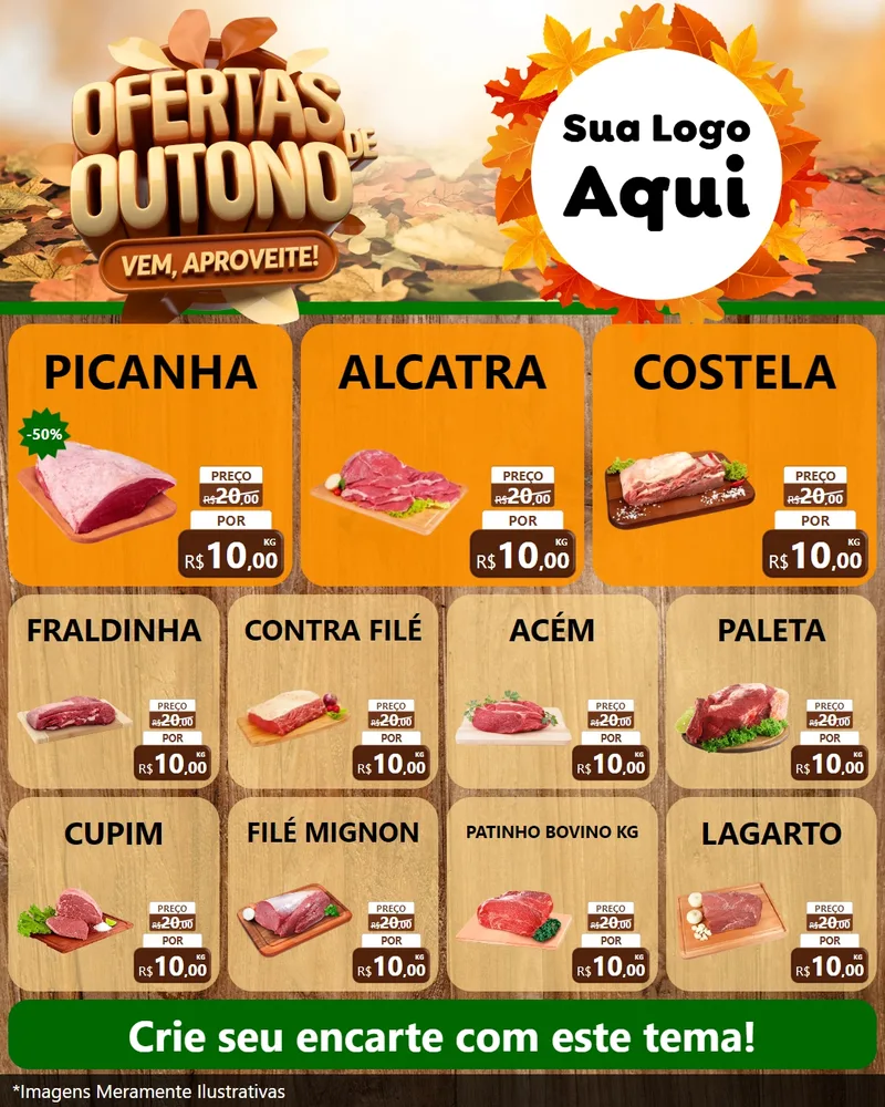 Modelo de Rede Social para Feed Instagram com o tema Ofertas de Outono - Vem, Aproveite! para Açougue