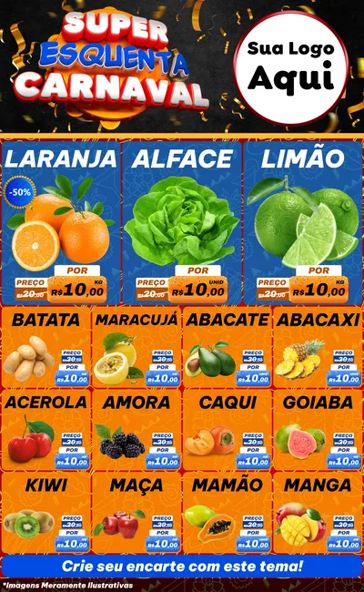 Modelo de Encarte para Encarte Grande com o tema Super Esquenta de Carnaval para Hortifrúti