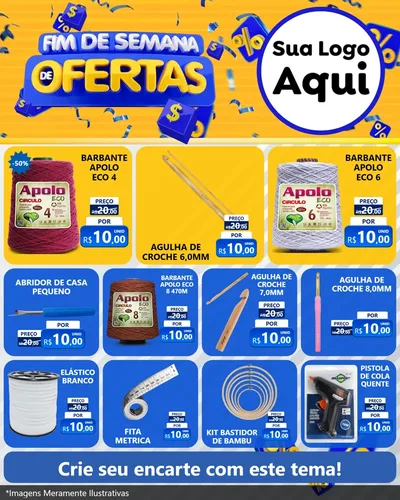 Modelo de Rede Social para Feed Instagram com o tema Fim de Semana de Ofertas para Armarinho e Aviamentos
